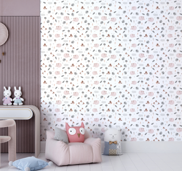 Valkoinen metsä teemalla kettu linnut tapetti Tapetti lastenhuone - Tenstickers