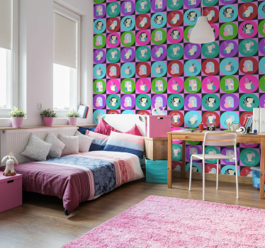 Vaporwaven ympyrät ja patsaat taiteellinen tapetti - Tenstickers