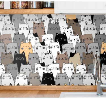 Värikäs sarjakuva kissat kuvio moderneja tapetteja - Tenstickers