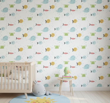 Värikkäät kalat valkoisella taustalla lastenhuoneen tapetti - Tenstickers