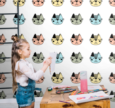 Värikkäät kissat suljetuin silmin tapetti makuuhuoneeseen - Tenstickers