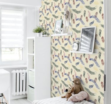Värilliset höyhenet lastenhuoneen tapetti - Tenstickers