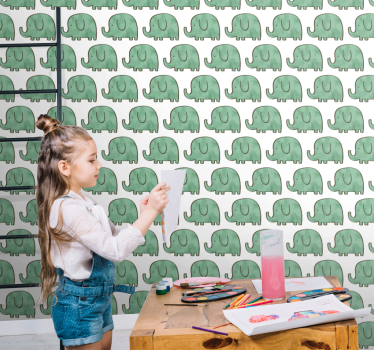 Vihreä elefantti kuvio tapetti makuuhuoneeseen - Tenstickers