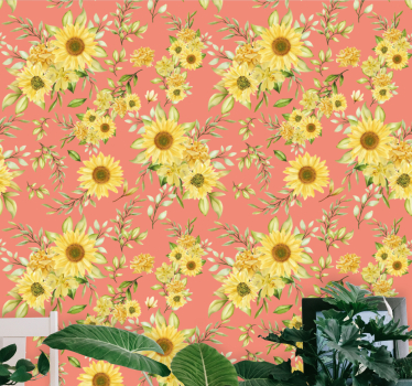 Vintage auringonkukkia kukkatapetit - Tenstickers