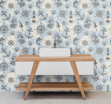 Vintage merihenkinen kuvio tapetti olohuone - Tenstickers